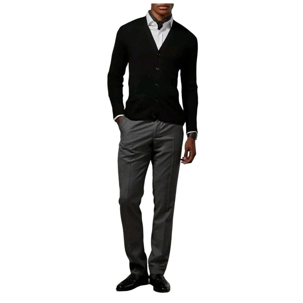 Ralph Lauren Purple Label 100% Cashmere V-Neck Cardigan Black Men XXL Made Italy